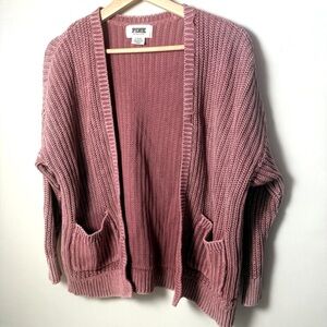 Y2K Victoria’s Secret PINK Chunky Distressed Open Pink Sun Washed Cardigan M